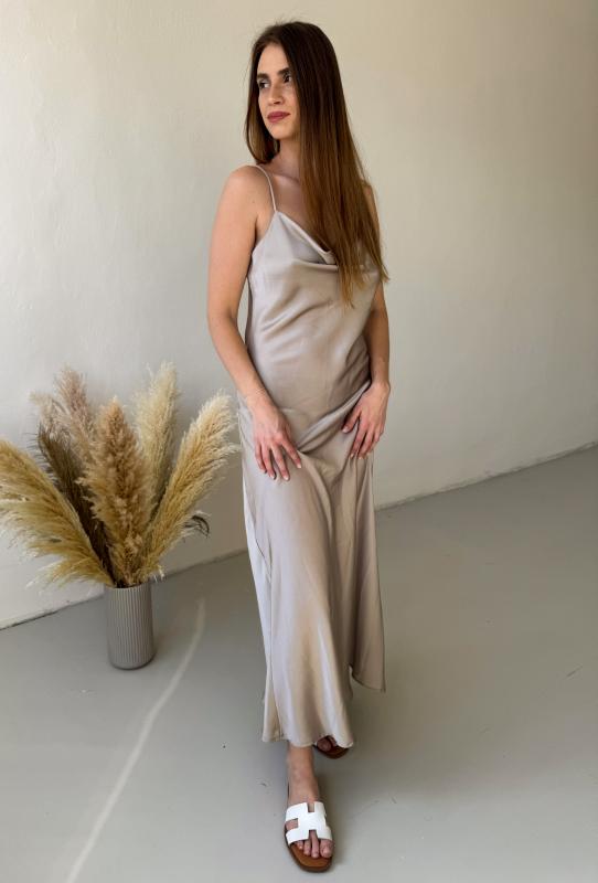 Saténové spoločenské šaty - SATIN beige 1