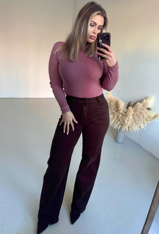 Široké high-waist rifle - BROWN 5