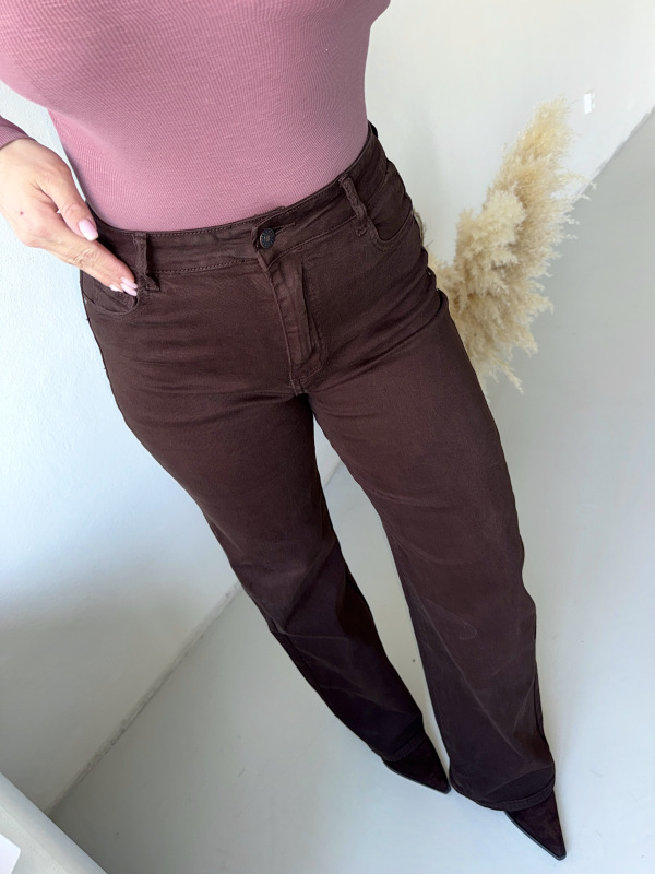 Široké high-waist rifle - BROWN 3