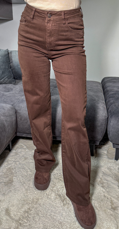 Široké high-waist rifle - BROWN 1