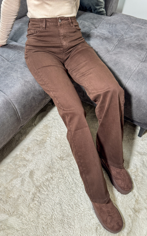 Široké high-waist rifle - BROWN