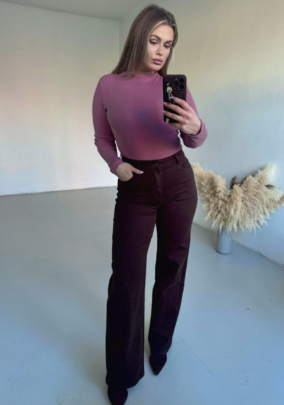 Široké high-waist rifle - BROWN 7