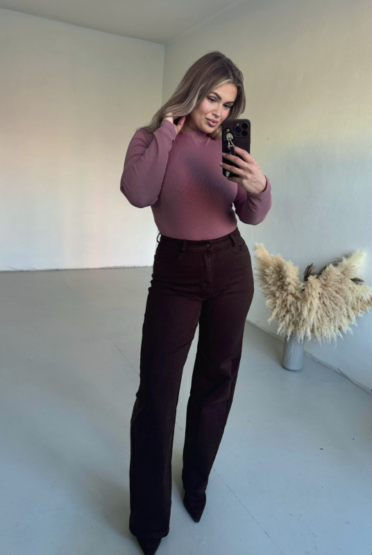 Široké high-waist rifle - BROWN 6