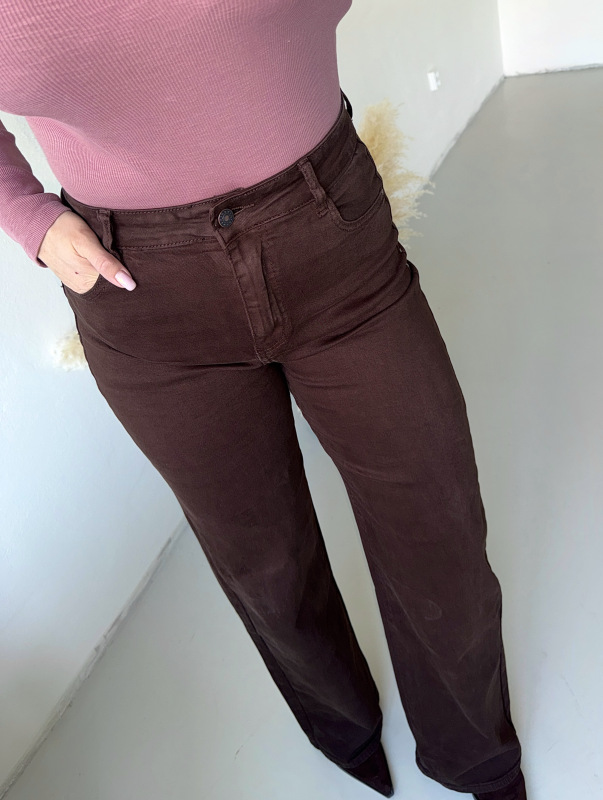 Široké high-waist rifle - BROWN 4