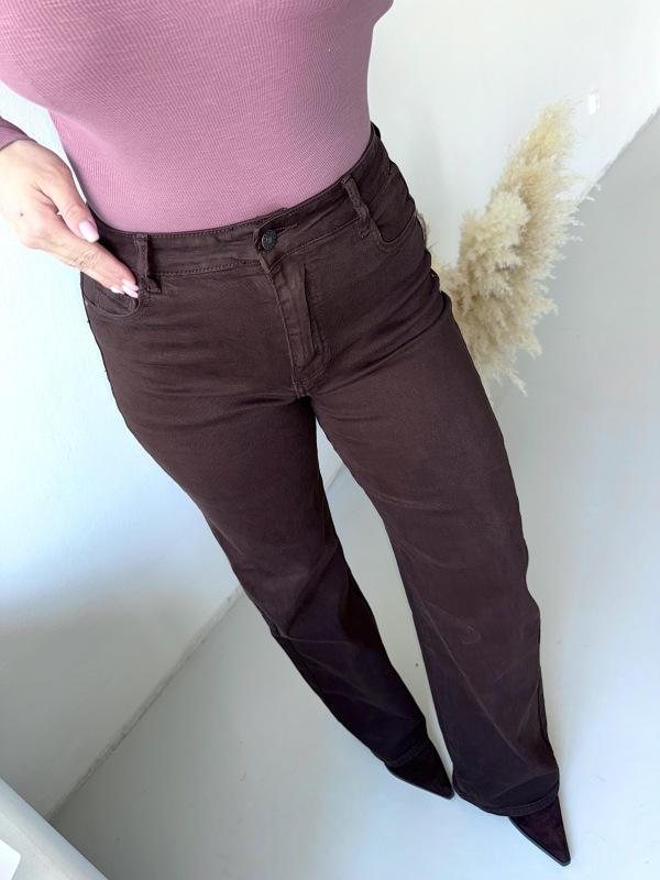 Široké high-waist rifle - BROWN