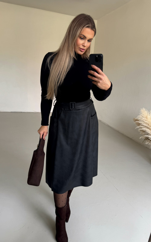 Koženková sukňa s opaskom DAMIA 3