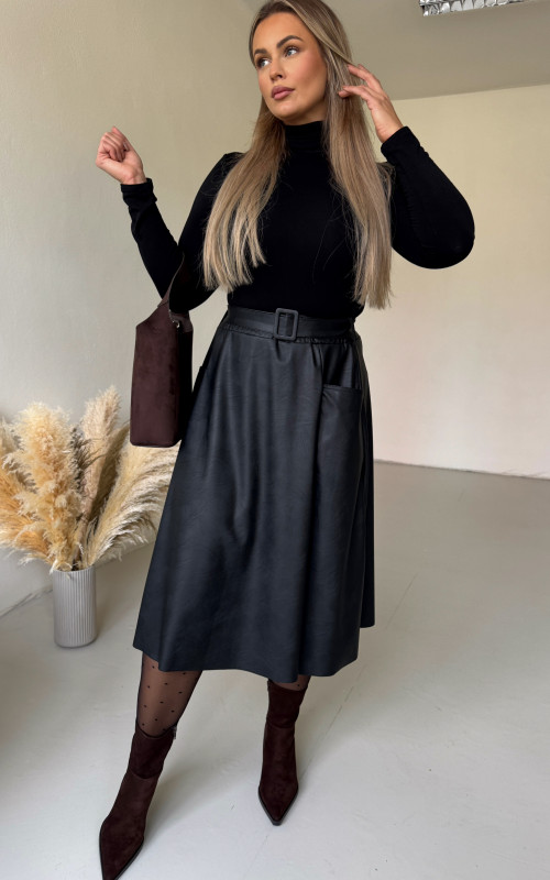 Koženková sukňa s opaskom DAMIA 1