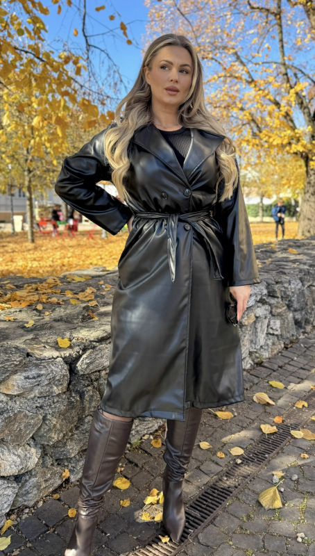 Dlhý koženkový kabát - SIERA black