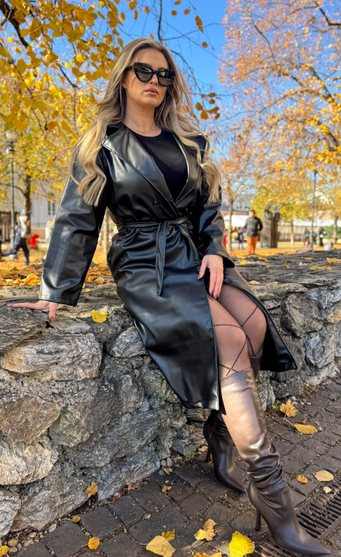 Dlhý koženkový kabát - SIERA black 1