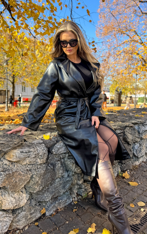 Dlhý koženkový kabát - SIERA black 2